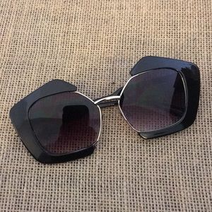 New Black & Silver Retro Geometric Sunglasses